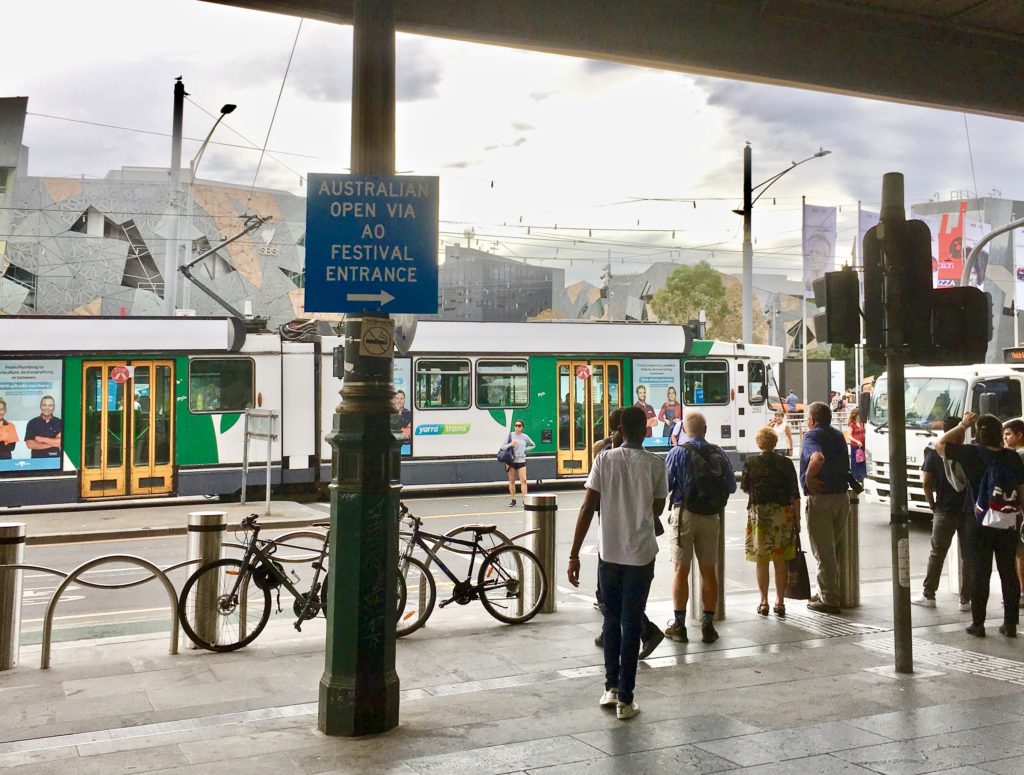 Arriving at Flinders Street Station for the Australian Open