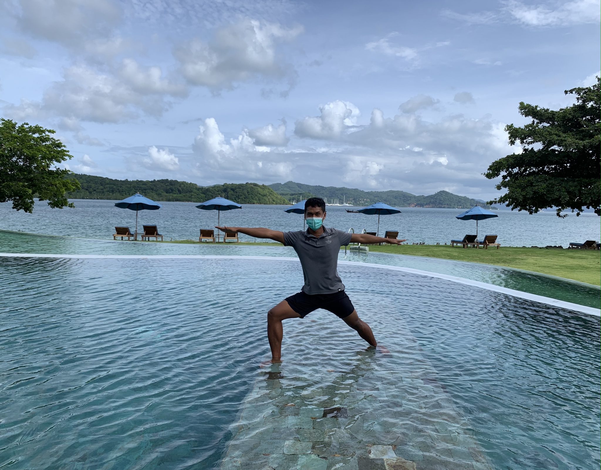 Yoga at the swimming pool, The Naka Island