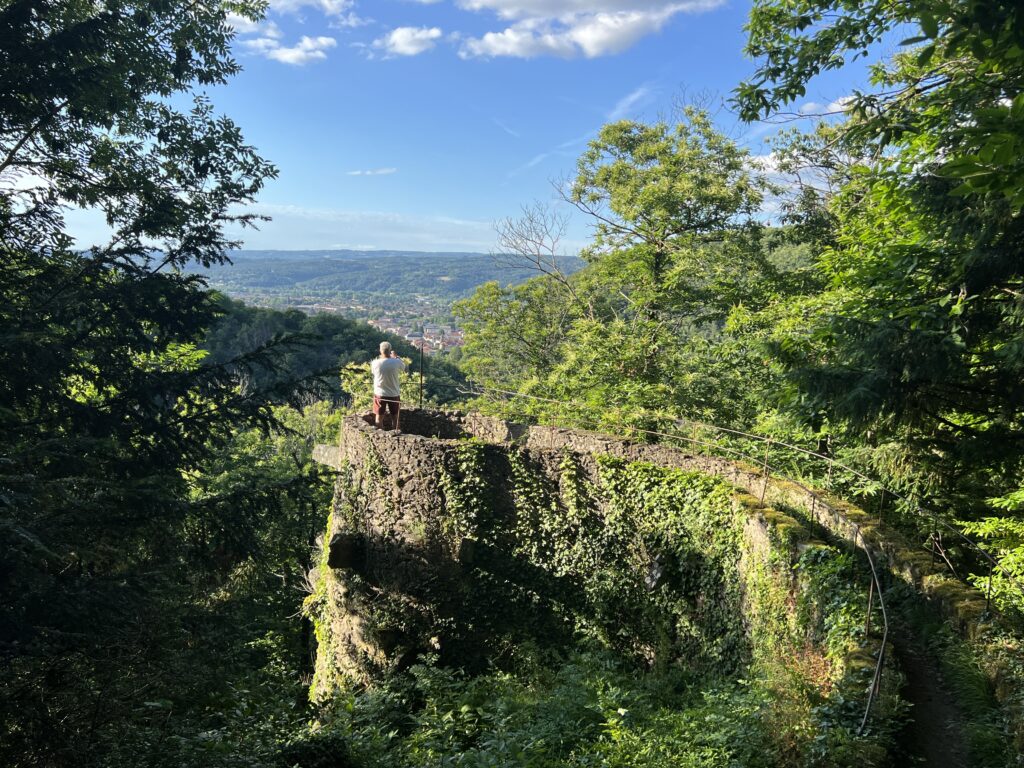Taking in the views from the woodland trail Blue to/from the Passerelle de Mazamet 