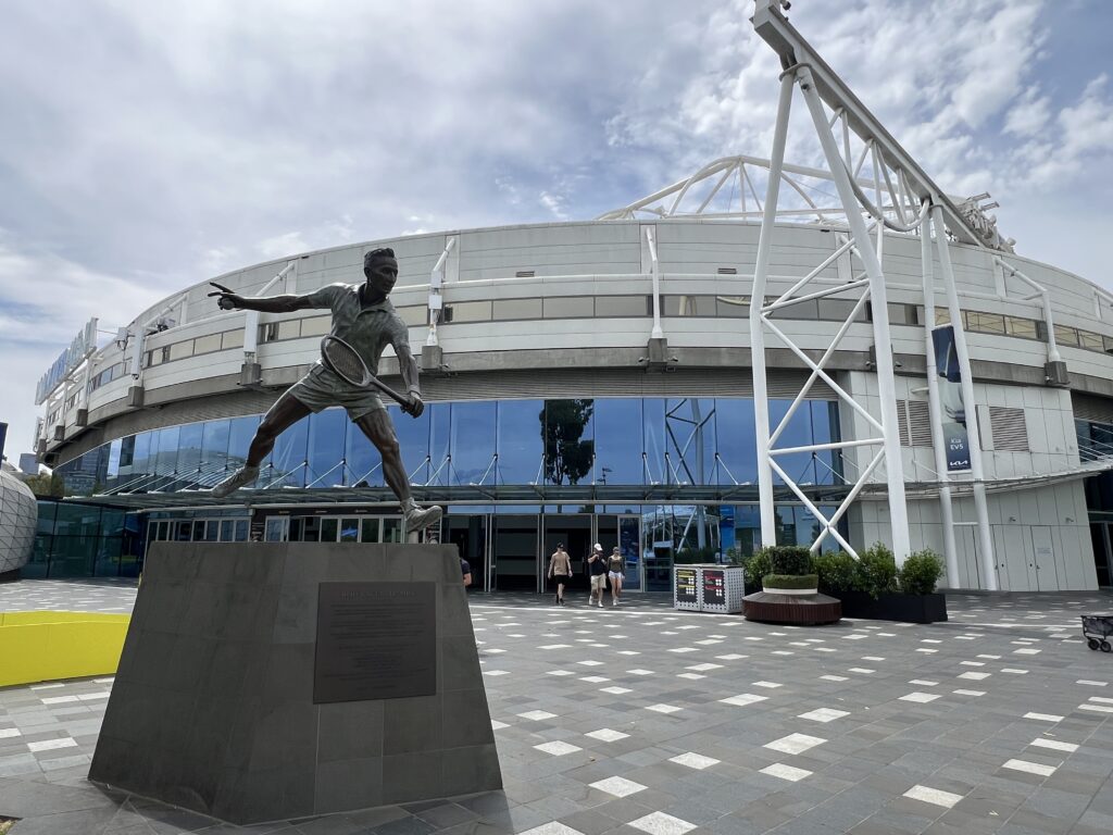 Rod Laver statue outside Rod Laver Arena Australian Open 2025