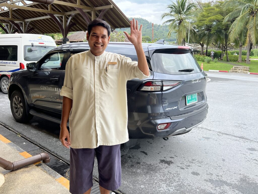 Waving goodbye at Centara Reserve Samui.