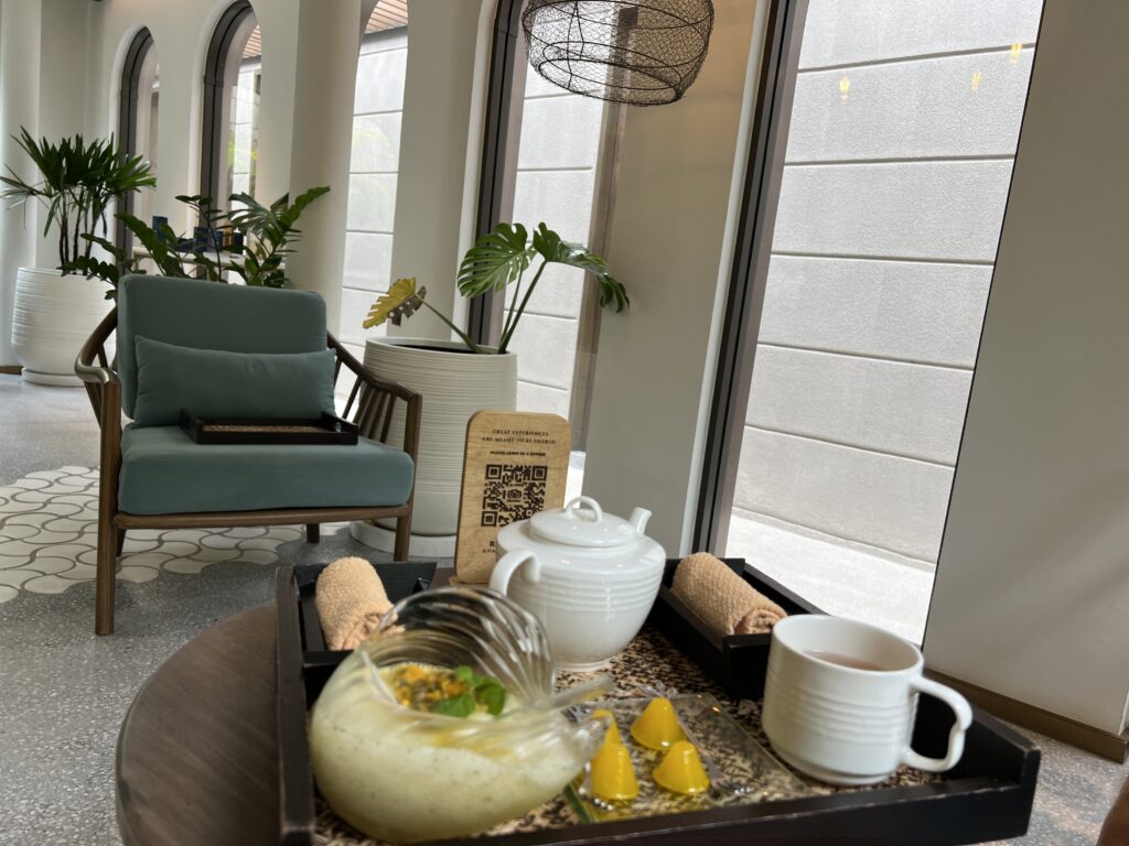 After treatment drinks at Reserve Spa Cenvaree, Thailand
