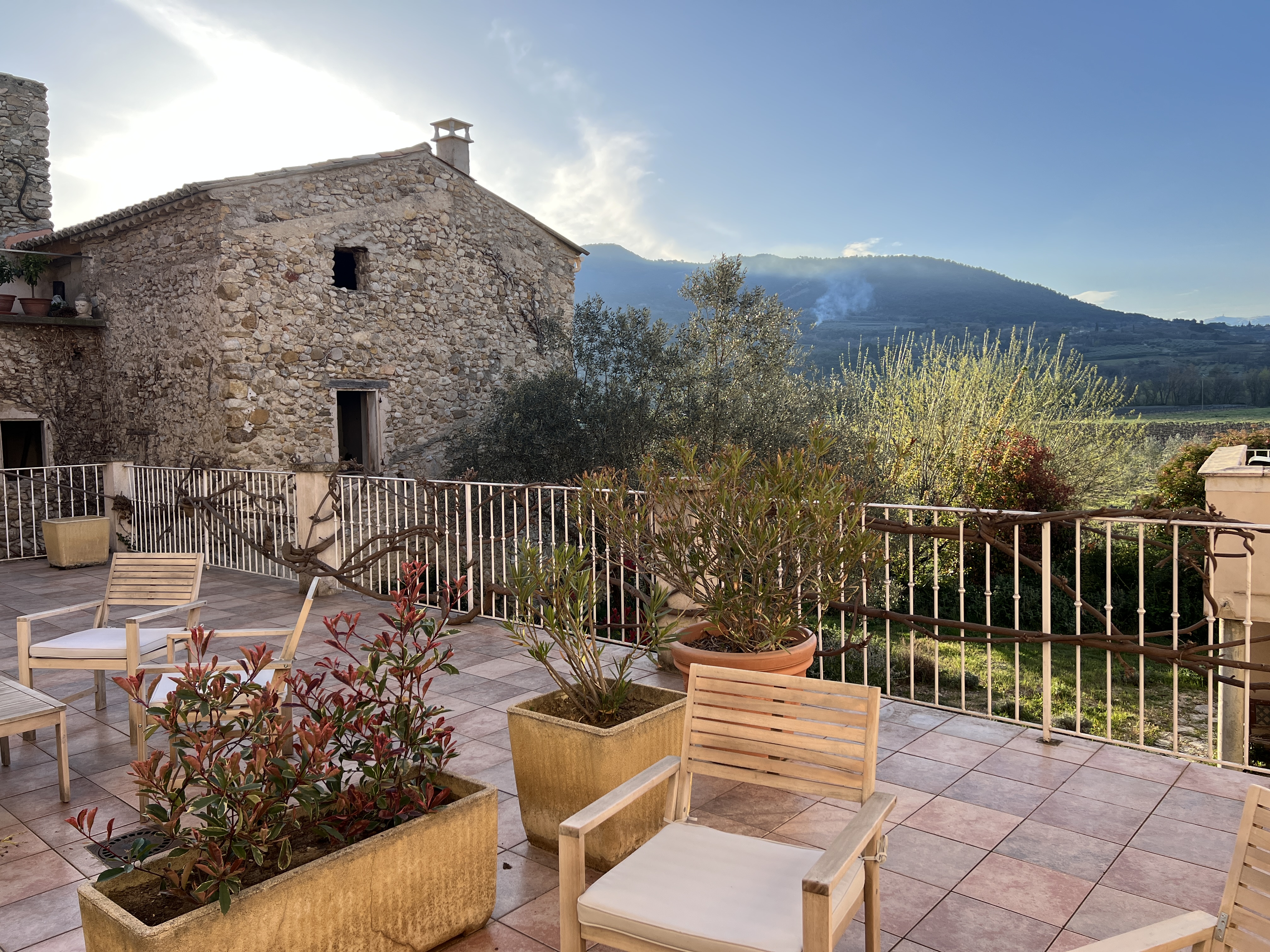 View from our terrace at Logis Hotel la Bastide de Mongues